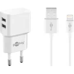 goobay 12W 2x USB-A Ladegerät mit Kabel 1m, weiß