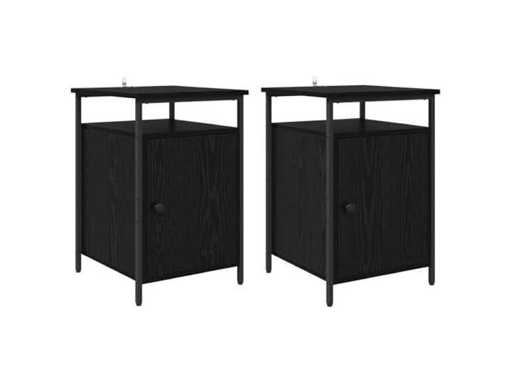 GHVBNMF 2er Set Nachttisch Schwarz Eichen-Optik 40 x 42 x 60 cm Stilvoller Beistelltisch fürs Schlafzimmer mit Tür, metallischen Beinen und Griffen sowie 2 Ablagefächern.