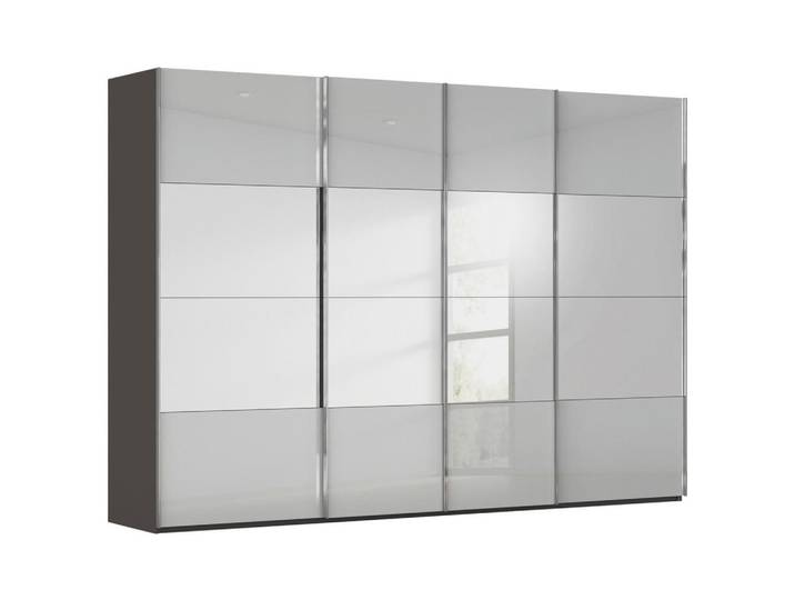 Novel Schwebetürenschrank, Graphitfarben, Seidengrau, Glas, Holzwerkstoff, 8 Fächer, 316x235x68 cm, Blauer Engel, Made in Germany, Beimöbel erhältlich, umfangreiches Zubehör erhältlich, In verschiedenen Grössen erhältlich, in verschiedenen Holzdekoren erhältlich, Türenfelder nicht untereinander austauschbar, Schlafzimmer, Komplette Schlafzimmer und Serien, Schlafzimmerserie