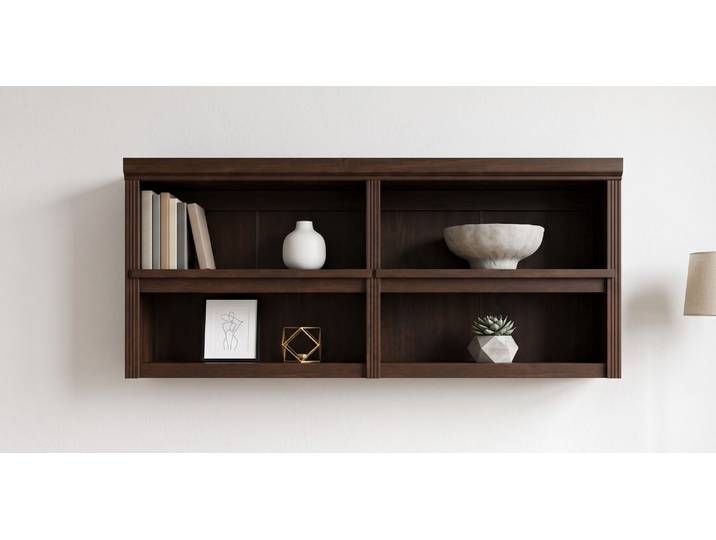 Wandregal GOODPRODUCT Soeren , braun (dunkelbraun), B:158cm H:67cm T:29cm, Massivholz, Regale, Wandregal, aus massiver Kiefer, 4 offene Fächer, FSC-zertifiziert