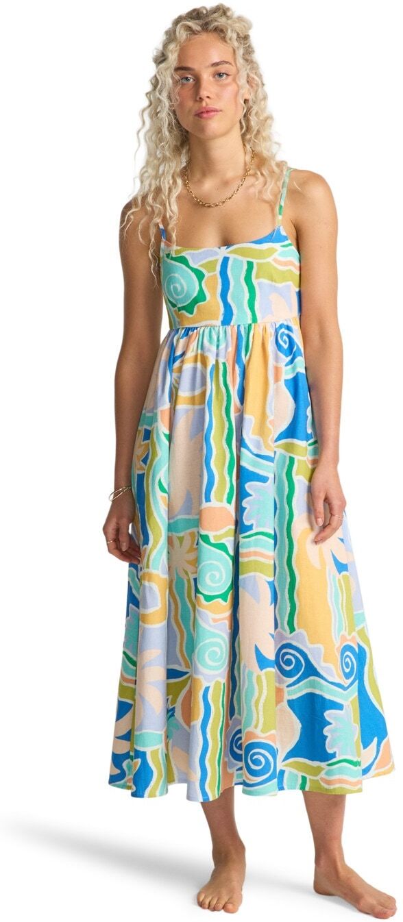 Sommerkleid BILLABONG "Island Life Midi", Damen, Gr. XS, bunt (blau multi), Obermaterial: 85% Baumwolle, 15% Leinen., Kleider Sommerkleid