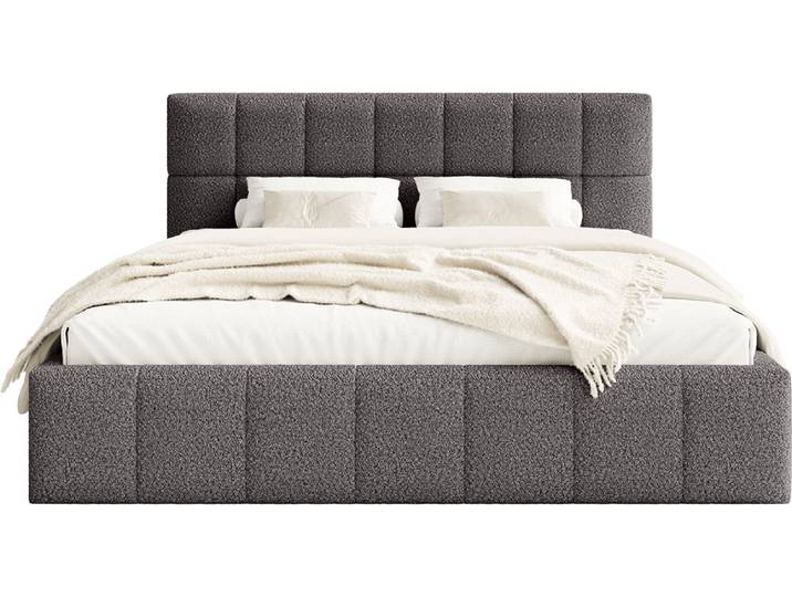 FEDVE Polsterbett Moura aus Bouclé-Stoff 180x200 cm, Dunkelgrau