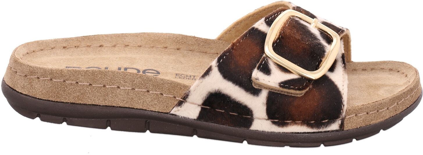 Pantolette ROHDE "Rodigo Giraffe", Damen, Gr. 40, Textil, braun (mokka, creme), Schuhe Pantolette, Sommerschuh, Urlaubsschuh mit Kuhfell-Print mokka, creme 40, Textil