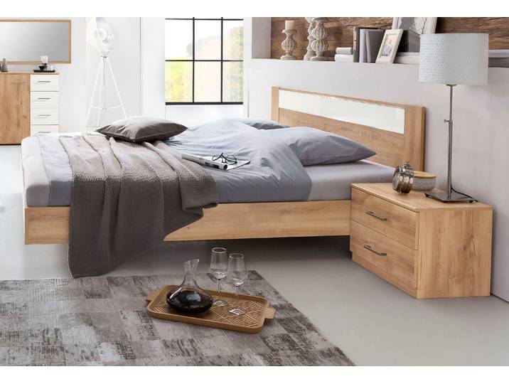 Bett WIMEX Petra/Pamela , braun (plankeneichefarben, weißglas), L:210cm, Betten, Bett