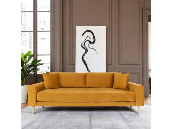 Canapé droit moderne en tissu AMSTERDAM - Moutarde - 3 places