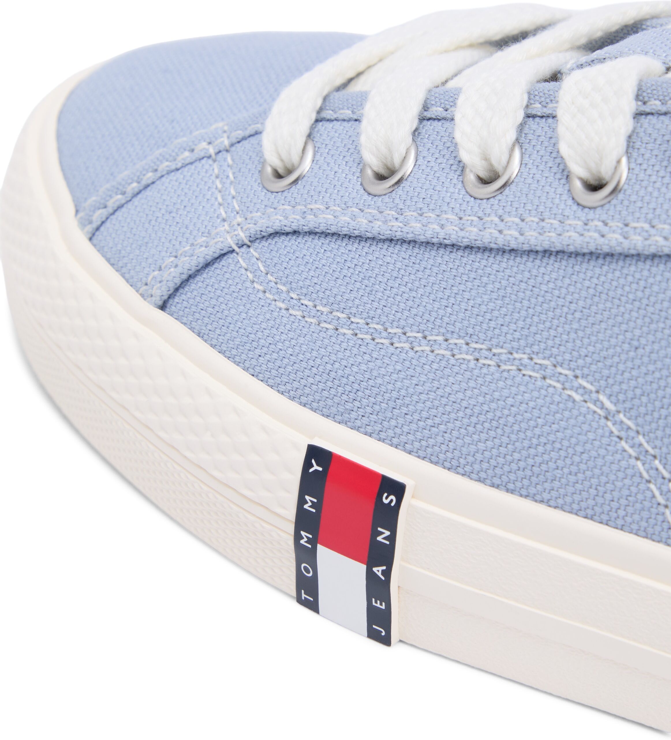 Plateausneaker TOMMY JEANS "ARCHIVE Y2K", Damen, Gr. 36, Textil, blau (hellblau), unifarben, Schuhe Plateausneaker, Freizeitschuh, Halbschuh, Schnürer im Retro-Look mit Label im Plateau hellblau 36, Textil