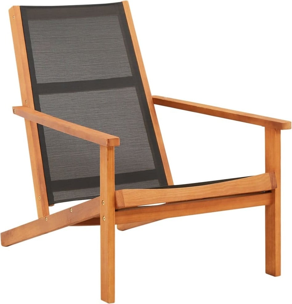 Syfax Loungestoel van massief eucalyptushout en textiel in zwart