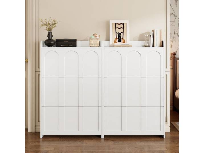 Ensemble 2 armoires blanc 12 compartiments armoires hautes MDF entrée couloir salon bureau