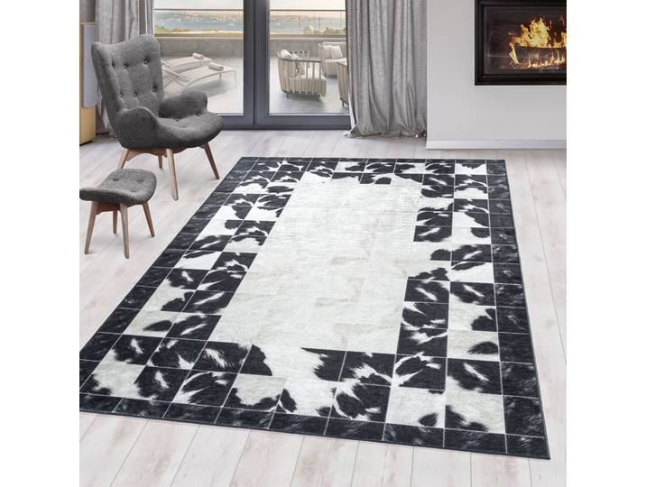 Teppich AYYILDIZ TEPPICHE FIESTA 4307, auch als Läufer , schwarz, B:120cm H:6mm L:170cm, Polyester, Teppiche, Teppich, Pflegeleichtes Flachgewebe/ Moderner Fell Look/ Tierfell Optik