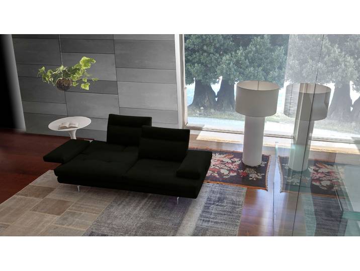 3-Sitzer CALIA ITALIA Toby Wing, 208 cm breit, Designsofa mit hohem Sitzkomfort , schwarz (nero antares), B:208cm H:90cm T:113cm, Leder ANTARES (100% Leder), Sofas, 3-Sitzer, inklusive Sitztiefenverstellung, Füße in Chrom glänzend
