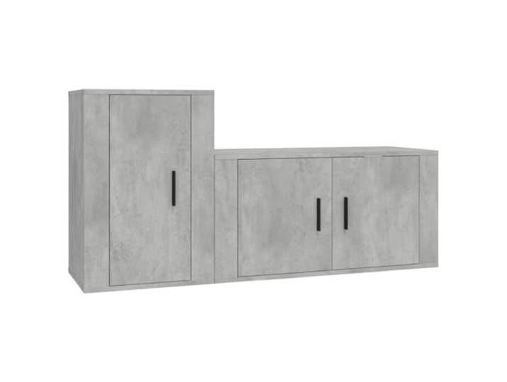 Roanoer 2-TLG. TV-Schrank-Set Betongrau Holzwerkstoff Wandmontage Platzsparende Lowboards für Schlafzimmer und Wohnzimmer. Stabile Wandmontage mit viel Stauraum für Medien und Deko.