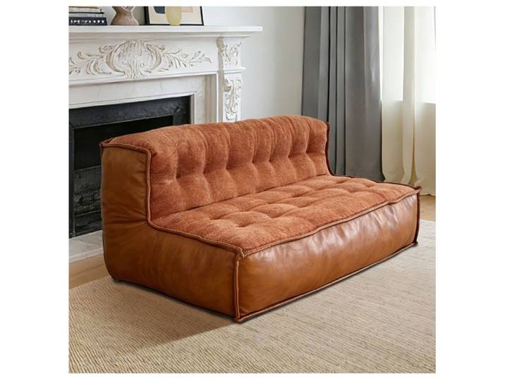 COVREO canapé fixe 2 places 126 x 85 x 56 cm dossier courbé capitonné flanelle marron