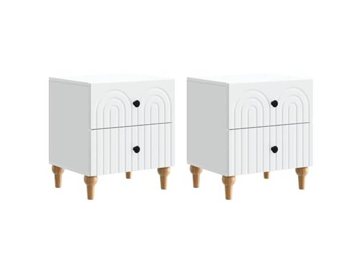 KDVXBCQJH Nachttisch 2er Set Weiß 43x34,5x48 cm Holzwerkstoff Elegantes Rillenmuster für moderne Wohnräume und Schlafzimmer. Stabile Bauweise aus Holzwerkstoff mit zwei Schubladen.