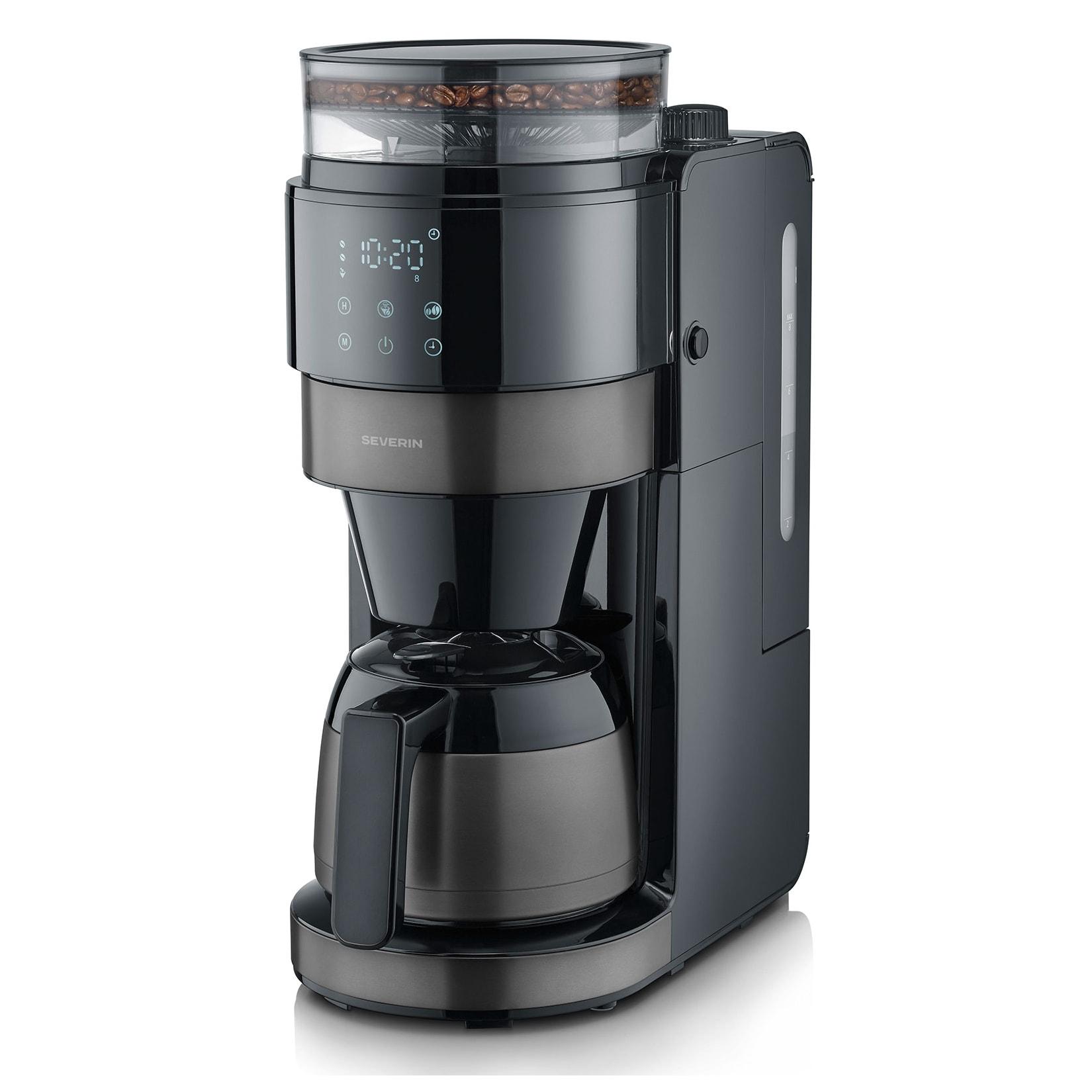SEVERIN KA 4831 Filterkaffeemaschine mit Mahlwerk (8 Tassen, 1 l Wassertank, Thermokanne, Mahlwerk, Schwenkfilter, Timer)
