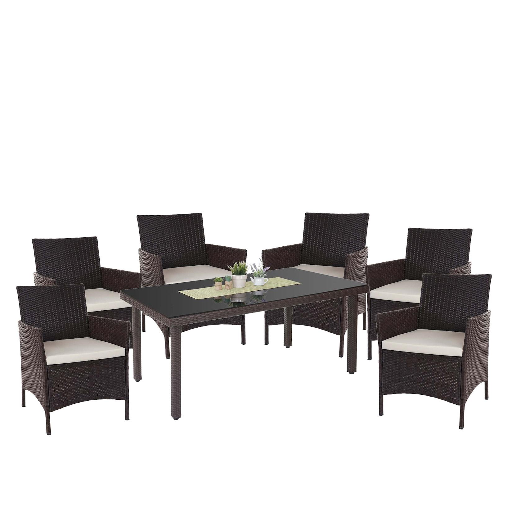 Poly-Rattan-Garnitur Hamar, Gartenmöbel Balkon-Set Sitzgarnitur ~ braun, Kissen creme