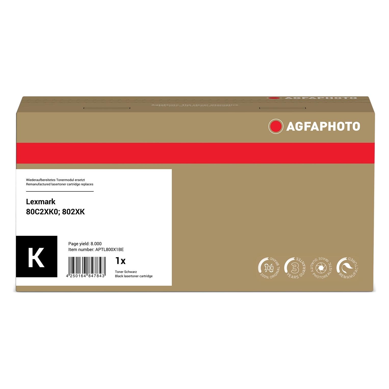 Agfaphoto Schwarz Tonerpatrone (Alternative zu: Lexmark 80C0X10, Lexmark 800X1) (APTL800X1BE)