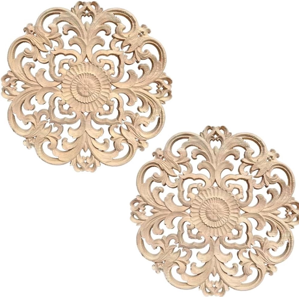 Houten Gegraveerde Onlay Applique Vintage Stijl Decal - Onbehandelde Decoratieve Accessoires voor Meubels en Wanddecoratie, 20 cm