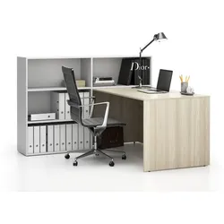 Büroschreibtisch-Set für linke Ecke SEGMENT, mit 3 Einlageböden, Eiche natur/weiß