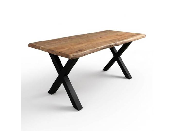 SAM Esstisch Cali 180x90 cm Akazie Natur Baumkante X-Gestell schwarz Baumkantentisch massiv, Akazienholz naturfarben, 50 mm Tischplatte, Esszimmertisch, Industrial-Design