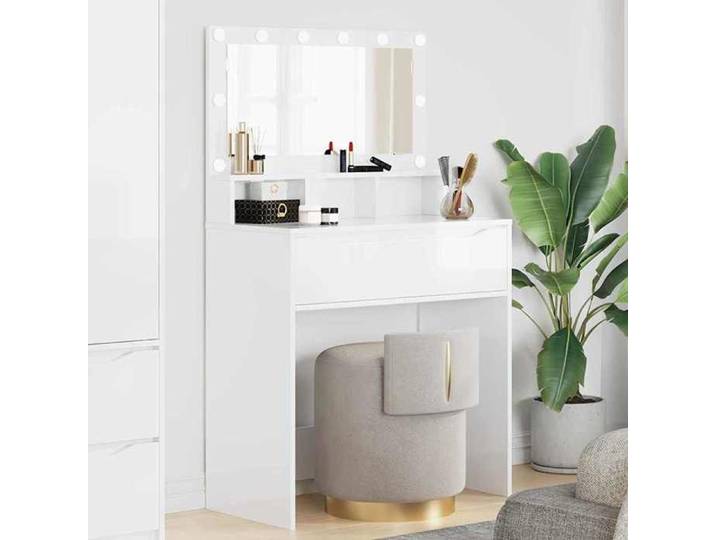 Tables maquillage chambre blanc brillant meuble maquillage finition laquée design épuré chic