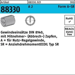 Gewindeeinsatz R 88330 FormA M10x 20 A 2 25 Stück AMECOIL