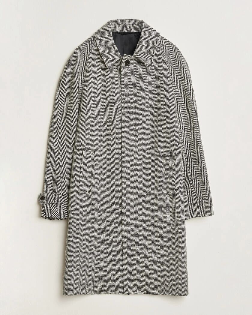 Lardini Wool Herringbone Raglan Coat Dark Grey