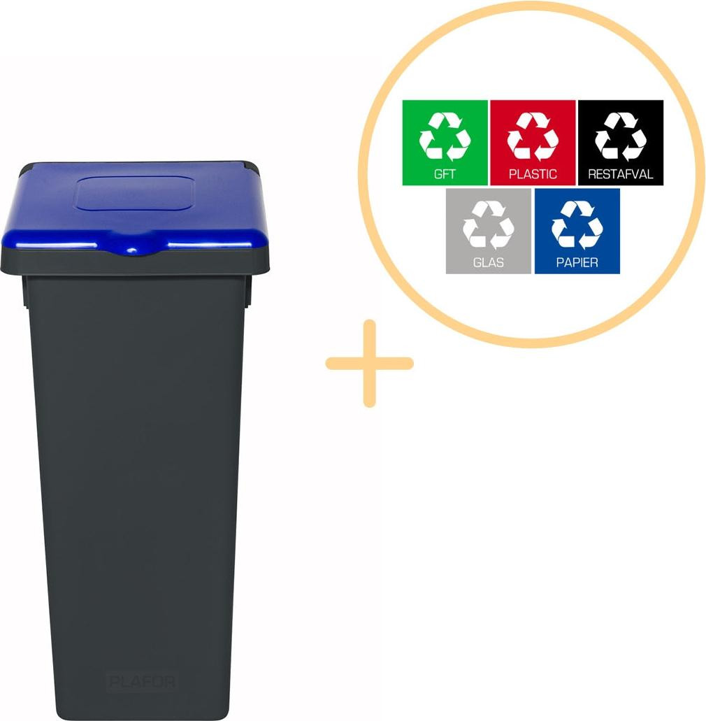 Northix Plafor Fit Bin Met Deksel 52l Recycling - Blauw