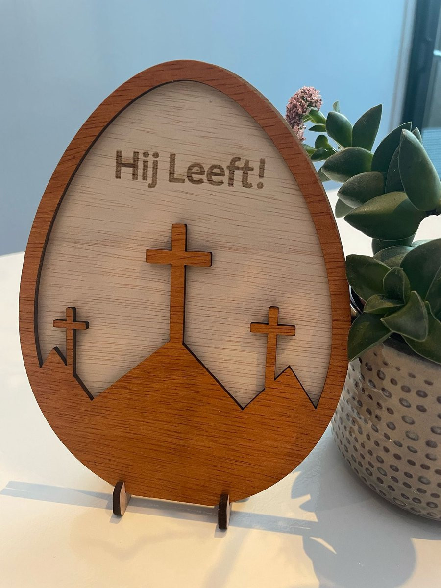 CoolCuts Houten paasei decoratie met standaard