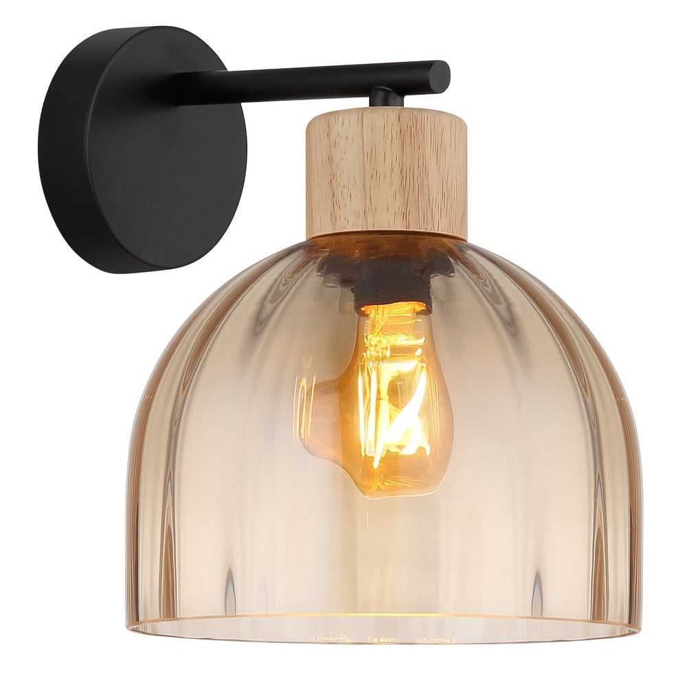 Globo Swanson Wandlamp zwart met amberkleurig glas