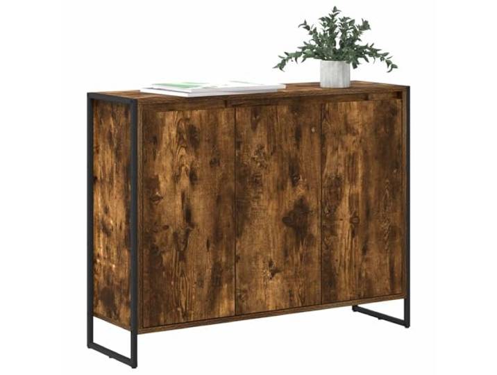 KTHLBRH Seitlicher Schrank Eiche Rauchgrau 96,5 x 30 x 75 cm Technisches Holz, 3 Türen, Industriedesign, große Lagerung, Verwendung im Innenbereich