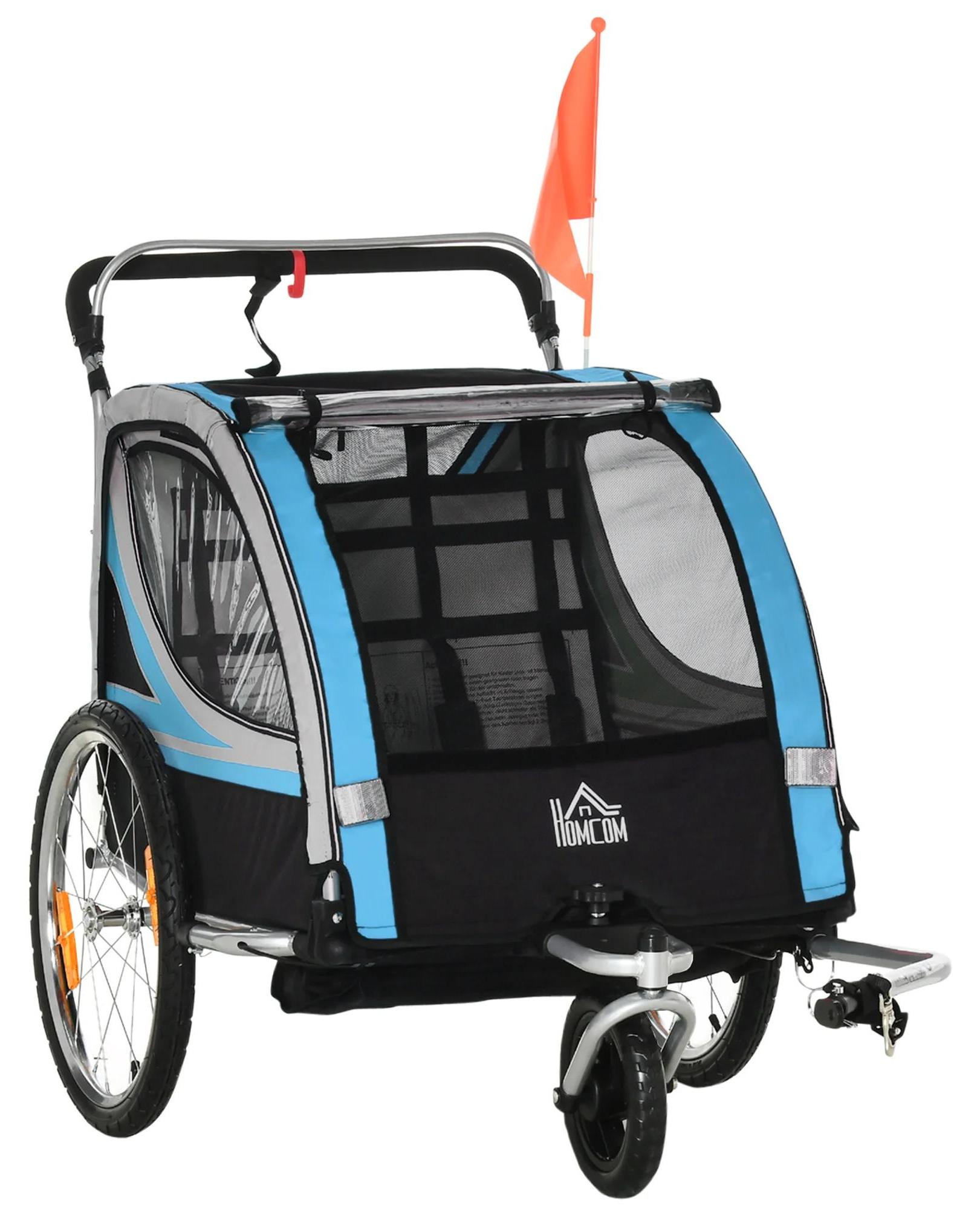 Kinder Fahrradanhänger 2-in-1 - Fahrradanhänger für Kinder - Robuster Metallrahmen - Heckmontage am Fahrrad - Himmelblau