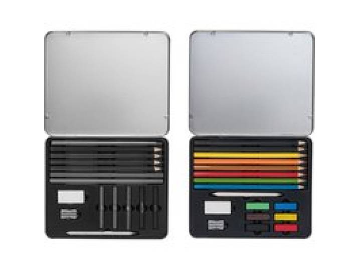 CRELANDO® Set d’esquisse et de dessin ou coffret de crayons de couleur
