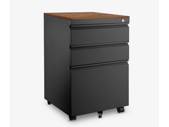 Metall Rollcontainer Schwarz Nussbaum