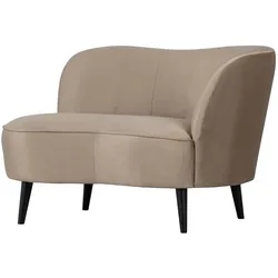 Loungesessel Sara aus Samt, modernes Design, hellbraun, gepolstert, rechter Armlehne