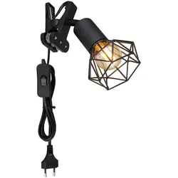 Bettleuchte klemmbar Klemmspot Industrial schwarz Leselampe mit Klemme für Bett, Käfig Diamant Form, 1x E14 Fassung, LxBxH 17x9,2x18 cm