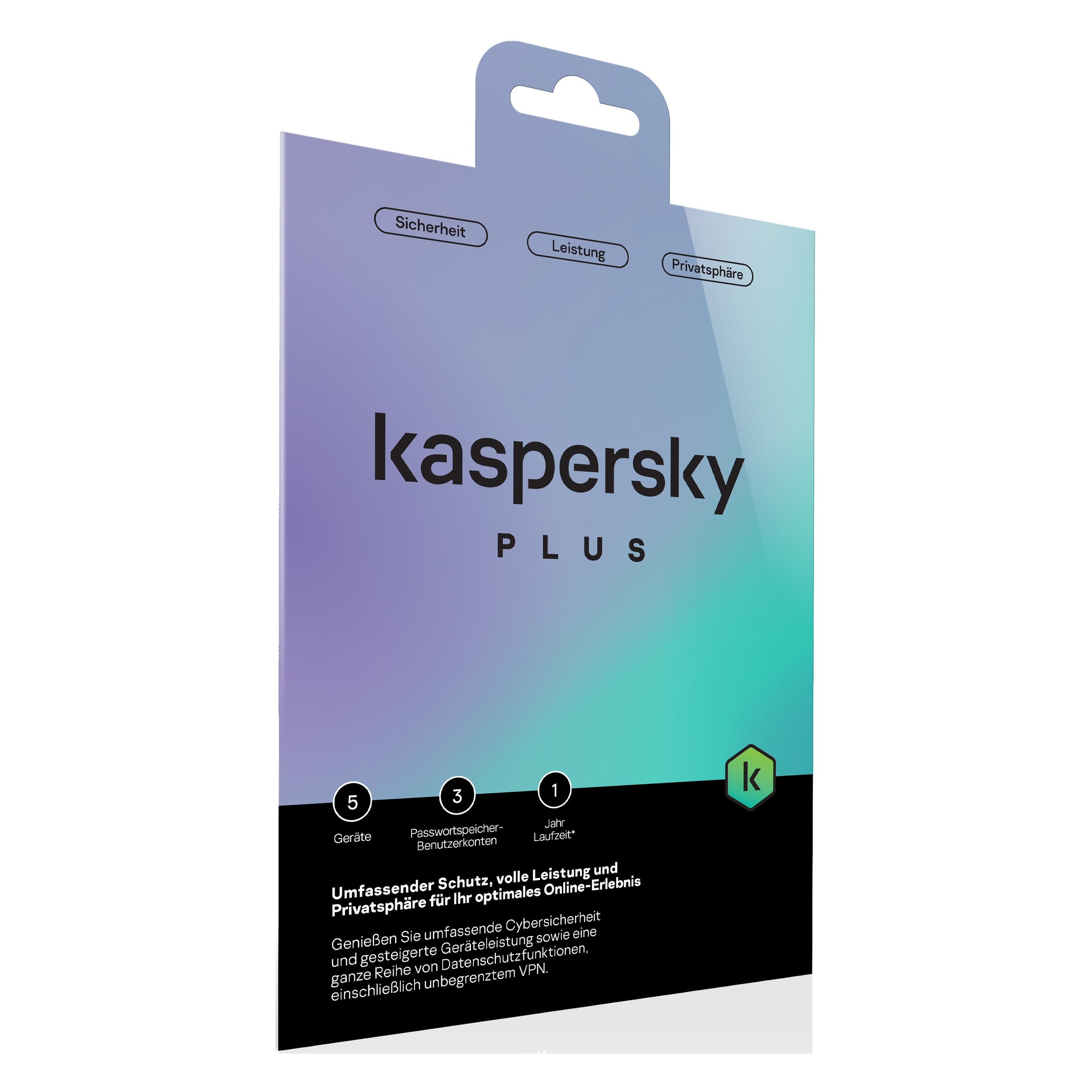 Kaspersky Plus 5 Device Envelope (Code in a Box) (1 User, 12 Monate) (KL1042G5EFS-ENVDACH)