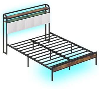 Costway Twin/Full/Queen/King Size Bed Frame with LED Light and Charging Station-Queen Size
