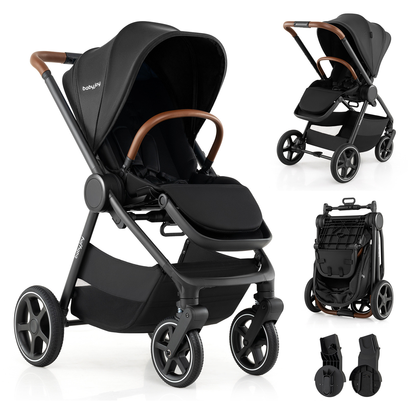 Costway Vouwbare Kinderwagen met Omkeerbare Zitting en Verstelbare Rugleuning, Zwart