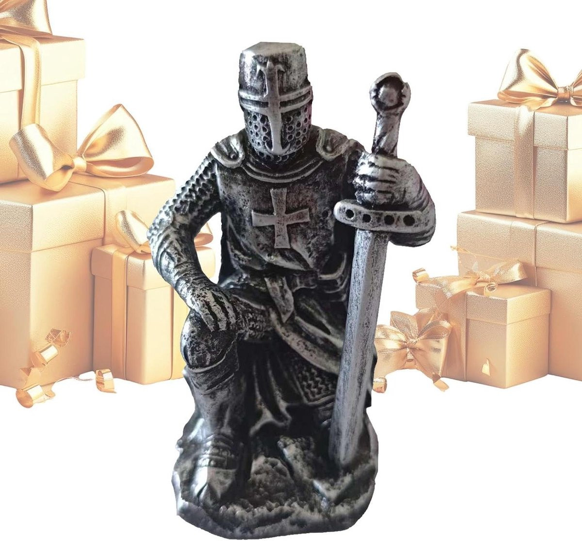 Ridder Standbeeld Miniatuur Figuur Bronskleurig Hoogte: 9,1 cm