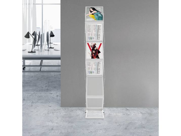 Présentoir pliable pour magazines, support de brochures en aluminium argenté à 6 panneaux pour bureau, boutique, stand d'exposition, promotions publicitaires