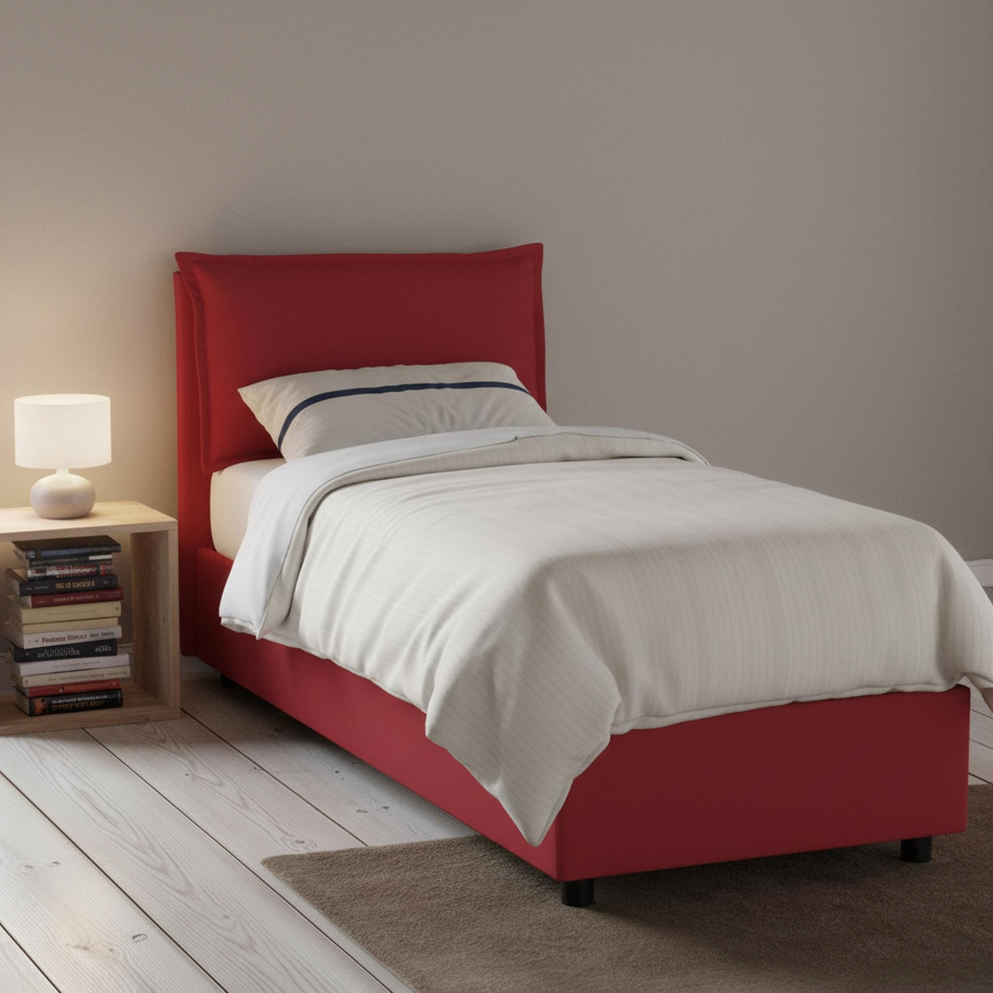 Einzelbett Carla, Containerbett mit Stoffbespannung, 100% Italy, Frontöffnung, passend für Matratze Cm 90x200, Rot
