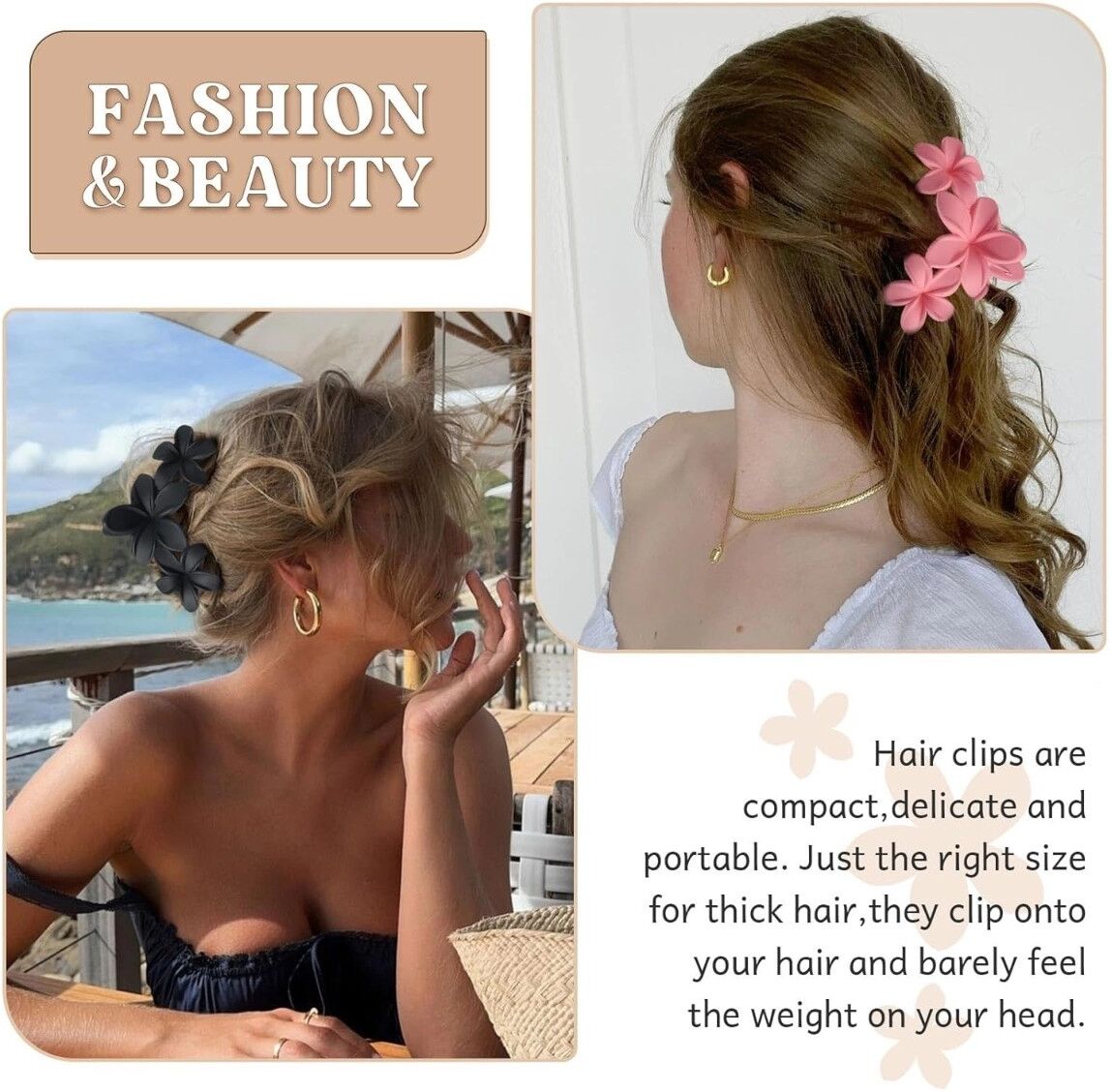 INF Blüten-Haifisch-Haarclips 4er-Set – ABS rutschfeste Haarclips für dickes und feines Haar