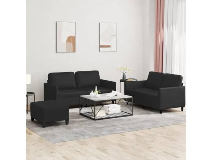 HEFZGDB 3-TLG. Sofagarnitur mit Kissen Schwarz Kunstleder, Langlebiges und Schmutzabweisendes Sofa-Set mit Robustem Gestell, Bequeme Polsterung für Entspannung und Fernsehen,