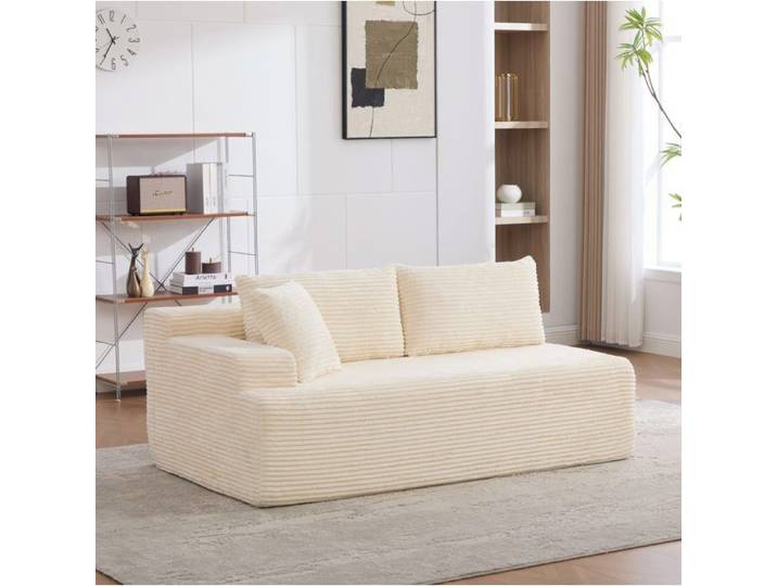 MEULVA Canapé compressé modulable 2 places en chenille mousse 30D livré monté ivoire