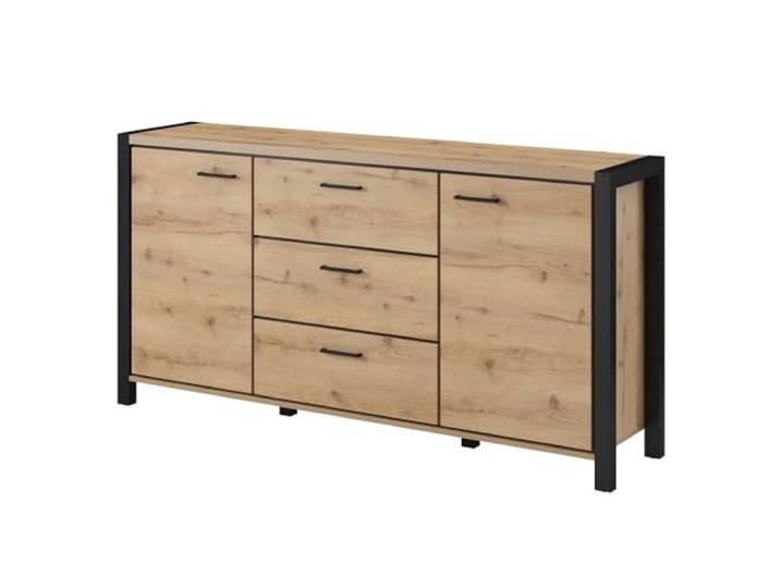 Lomadox Kleines Wohnzimmer Sideboard in Taurus Eiche Nb. und schwarzem Gestell, B/H/T: ca. 180/91/41 cm