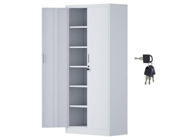 iJINGUR Metallschrank, abschließbar, 2 Türen, 180 x 80 x 40 cm, Weiß 4 Schlüssel, 5 verstellbare Einlegeböden für Akten, Werkzeuge und Vorräte; für Büro, Garage und Werkstatt