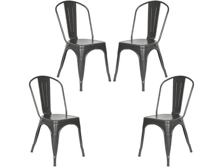 Chaise de salle à manger en fer SUPFINE - Lot de 4 - Gris foncé - Style industriel rétro