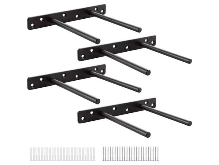 Etagere Murale Fixation Invisible Double Pôle Support Etagere Murale - 30 cm - Noir - Lot de 4