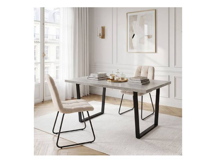 Jiexi Essgruppe Essgruppe fest 110x70 MDF Grau Tisch Set mit Flanell Stühlen