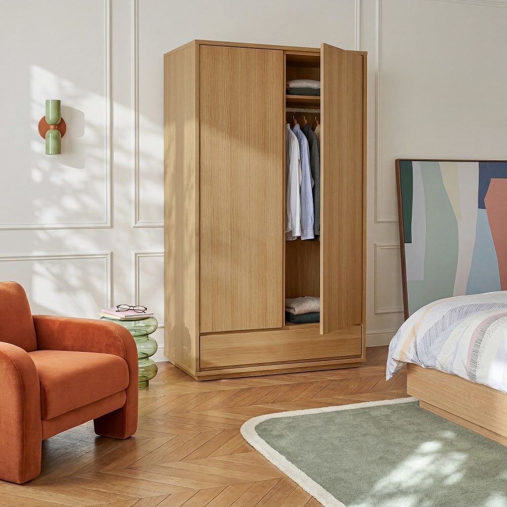 Habitat Armoire 2 portes et 1 tiroir en chêne - naturel Marron 120x200x60cm